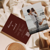 Einfache Burnt Orange Script Foto QR Code Hochzeit Einladung