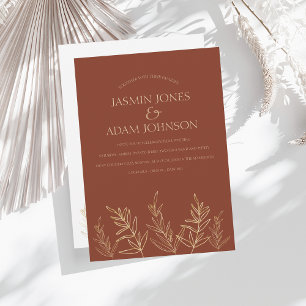 Einfache Burnt Orange- und Gold-Blätter Hochzeit Einladung