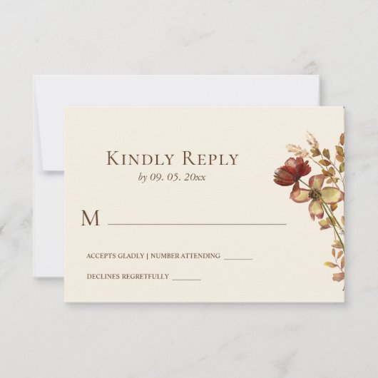 Einfache Burnt Orange Wildblumen Blumenhochzeit RSVP Karte (Vorderseite)