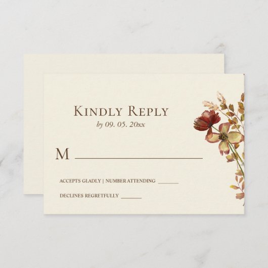 Einfache Burnt Orange Wildblumen Blumenhochzeit RSVP Karte (Vorne/Hinten)