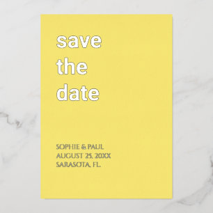Einfache Butter Gelb Save the Date Foil Einladung