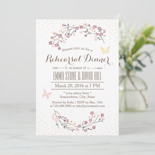 Einfache Butterfly & Blume Probe Abendessen Einladung (Stehend Vorderseite)