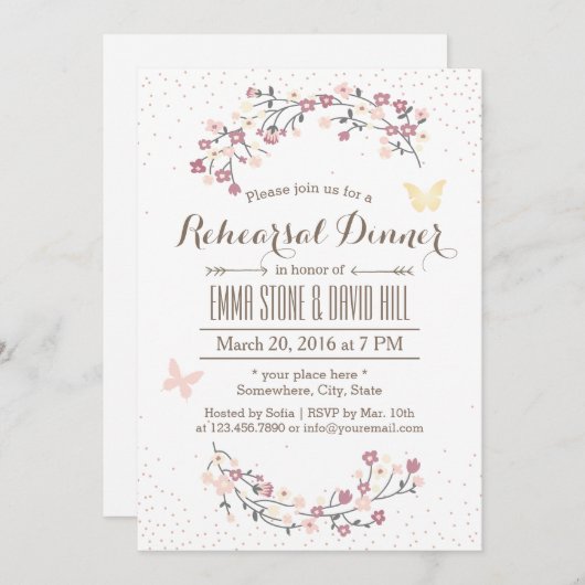 Einfache Butterfly & Blume Probe Abendessen Einladung (Vorne/Hinten)