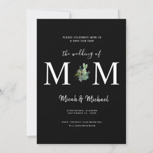 Einfache Cactus Monogram Black Save the Date Invi Einladung