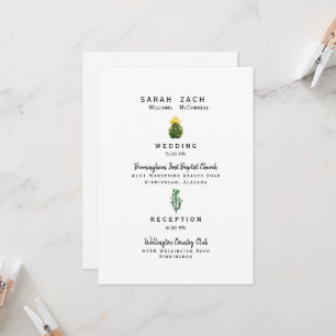 Einfache Cactus Two Location Weiße Hochzeitseinlad Einladung