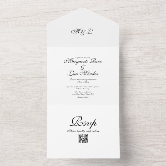 Einfache Caligraphy Schwarz-weiß Elegante Hochzeit All In One Einladung (Innen Boden)