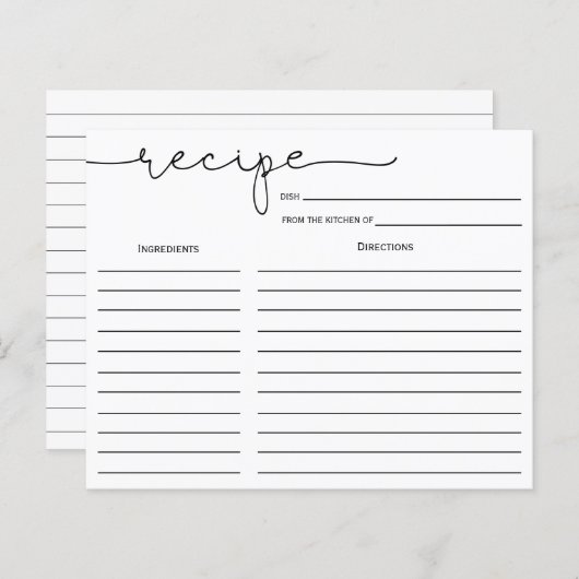 Einfache Calligrafy Brautparty Rezept Card (Vorne/Hinten)