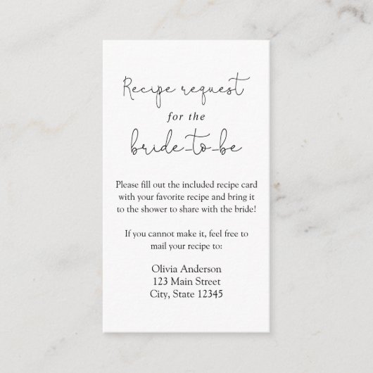 Einfache Calligraphie-Rezeptkarte Begleitkarte (Vorderseite)