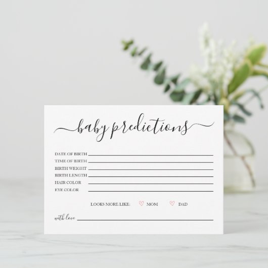 Einfache Calligraphy Baby Predictions Card Einladung (Stehend Vorderseite)