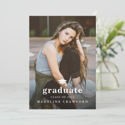 Einfache Cap-Foto-Abschluss Einladung (Stehend Vorderseite)