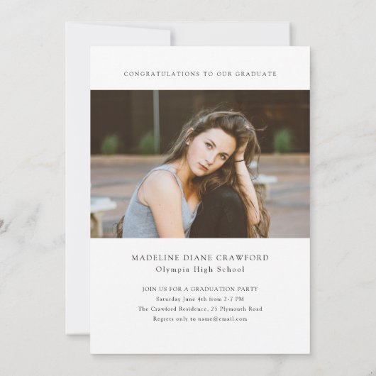 Einfache Cap-Foto-Abschluss Einladung (Rückseite)