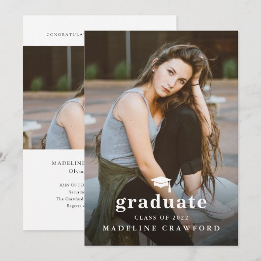 Einfache Cap mit Abschluss vom Typ 2 Foto Einladung (Vorne/Hinten)