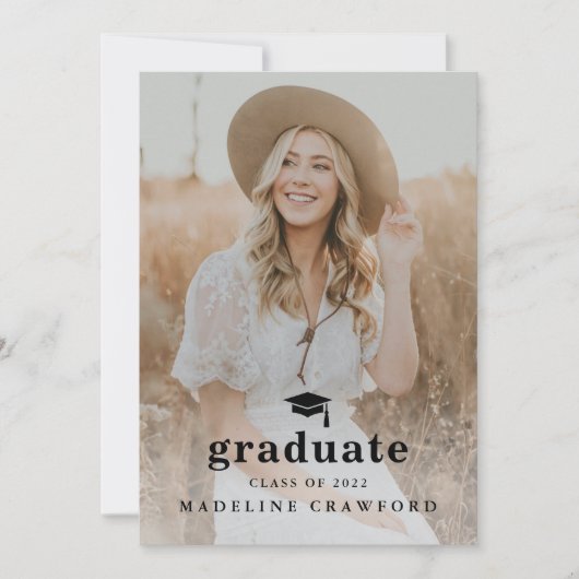 Einfache Cap mit Foto Graduation Party Einladung (Vorderseite)