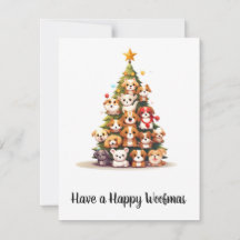 Einfache Cartoon Dog Tree Weihnachtskarte