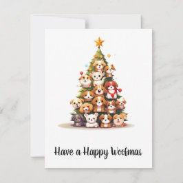 Einfache Cartoon Dog Tree Weihnachtskarte Feiertagskarte