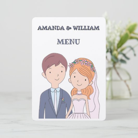 Einfache, Cartoon-Ike-Ehevorstellung Menükarte (Stehend Vorderseite)