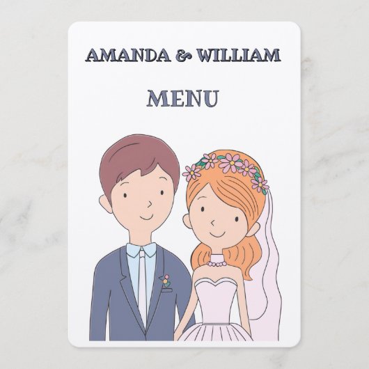 Einfache, Cartoon-Ike-Ehevorstellung Menükarte (Vorderseite)