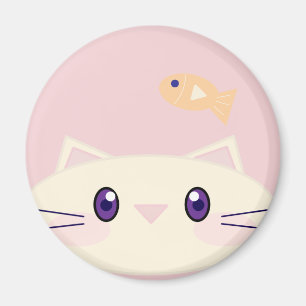 Einfache Cartoon-Katze mit Goldfisch-Rundmagnet Magnet