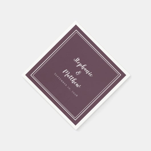 Einfache Cassis Lila Minimalistische Hochzeitsfeie Serviette (Ecke)