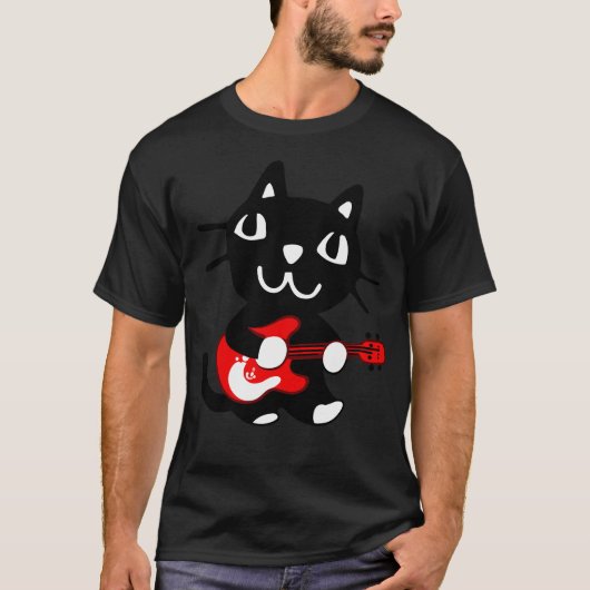 Einfache Cat Playing Gitarre T-Shirt (Vorderseite)