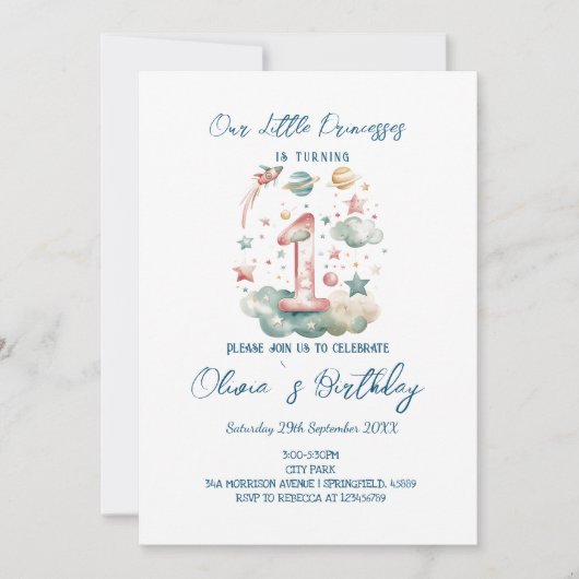 Einfache Celestial 1. Geburtstag Party Einladung (Vorderseite)