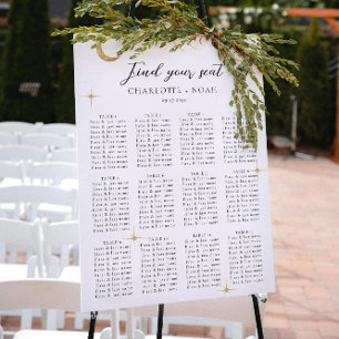 Einfache Celestial Gold Moon Wedding Seating Chart Poster