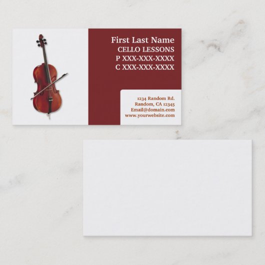 Einfache Cello-Unterrichtsmusikkarten Visitenkarte (Vorne/Hinten)