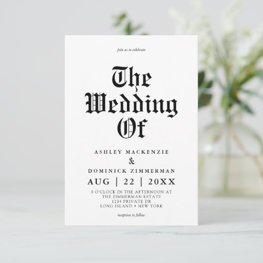 Einfache Celtic Calligraphy Wedding Einladung (Stehend Vorderseite)