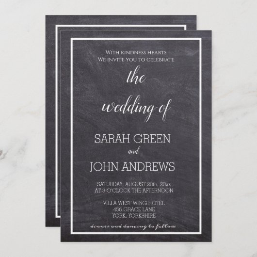 Einfache Chalkboard-Hochzeit Einladung (Vorne/Hinten)