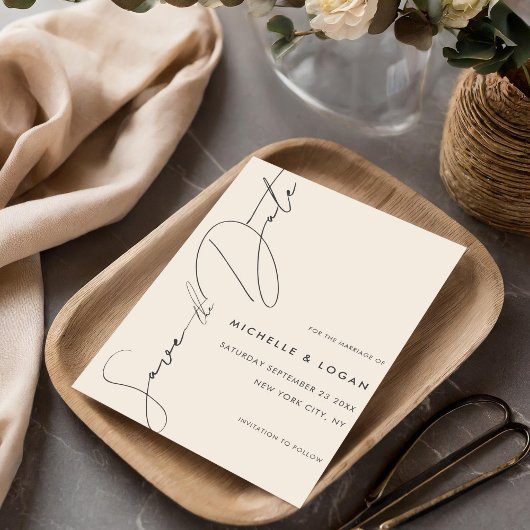 Einfache Champagne Modern Handschrift Save The Date