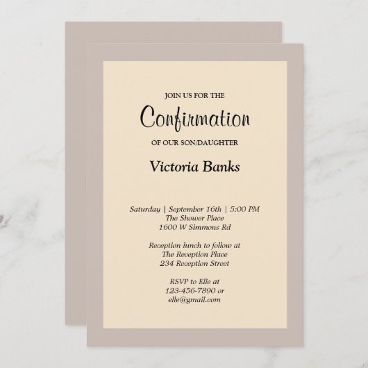 Einfache Champagner-Gerahmte Bestätigung Einladung (Vorne/Hinten)