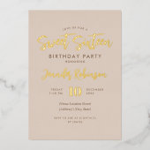 Einfache Champagner Gold Foto Sweet 16 Sechzehn Folieneinladung (Vorderseite)