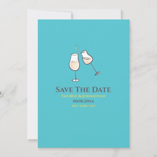 Einfache Champagnerbrille Toast schwul lesbisch Save The Date (Vorderseite)