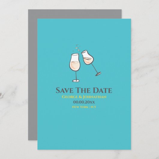 Einfache Champagnerbrille Toast schwul lesbisch Save The Date (Vorne/Hinten)