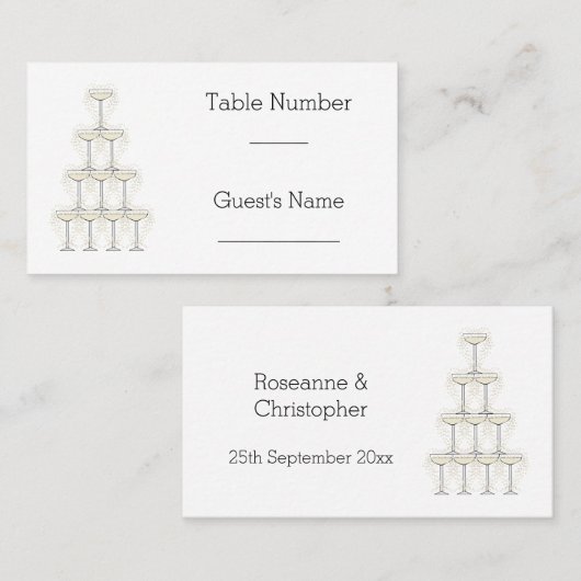 Einfache Champagnergläser Hochzeit Platzkarte (Vorne/Hinten)