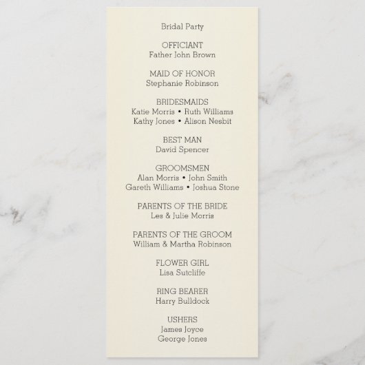 Einfache Champagnergläser Hochzeit Programm (Rückseite)