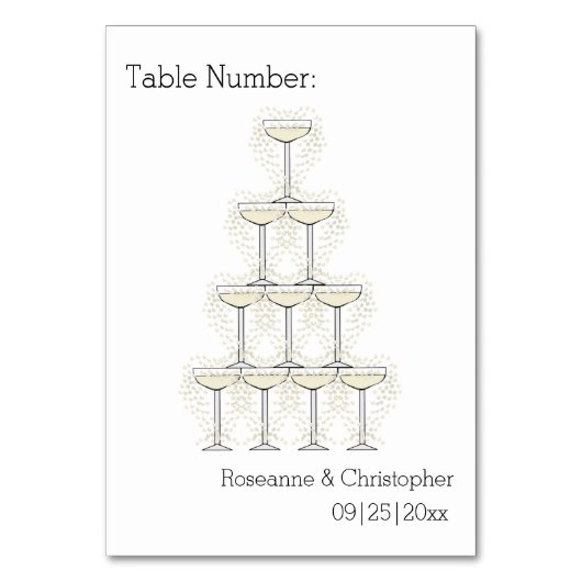 Einfache Champagnergläser Hochzeit Tischnummer (Vorderseite)