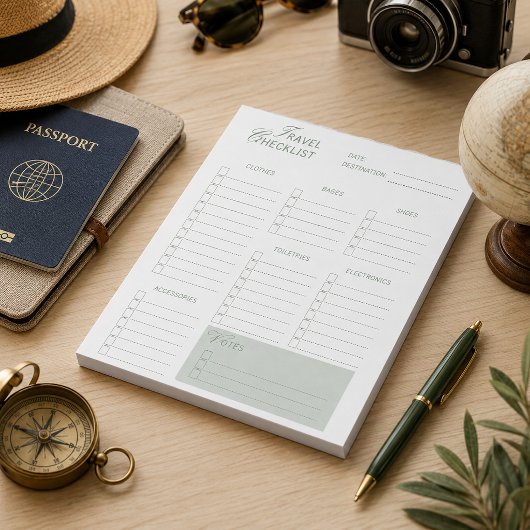 Einfache Checkliste Beige Pale Green Ästhetik Notizblock