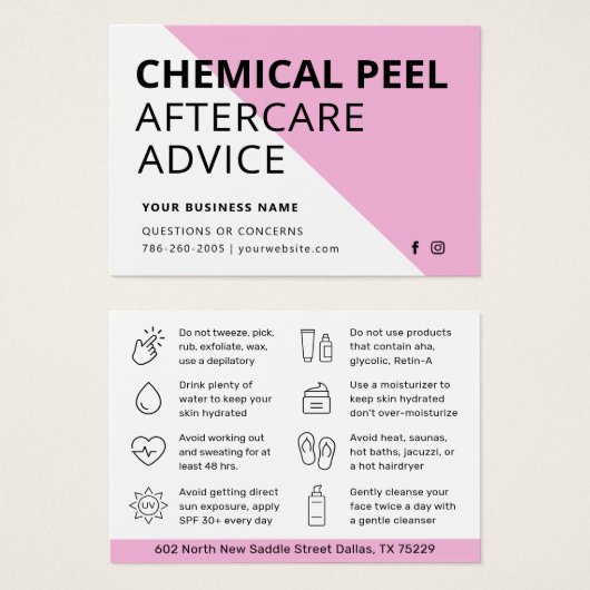 Einfache chemische Peel-Aftercare-Instruktionskart (Vorne & Hinten)