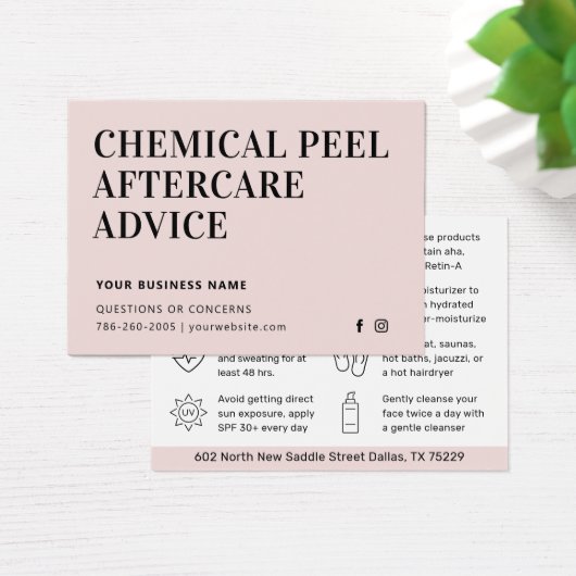 Einfache chemische Peel-Aftercare-Instruktionskart (Schreibtisch)