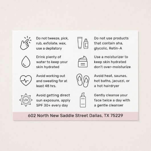 Einfache chemische Peel-Aftercare-Instruktionskart (Rückseite)