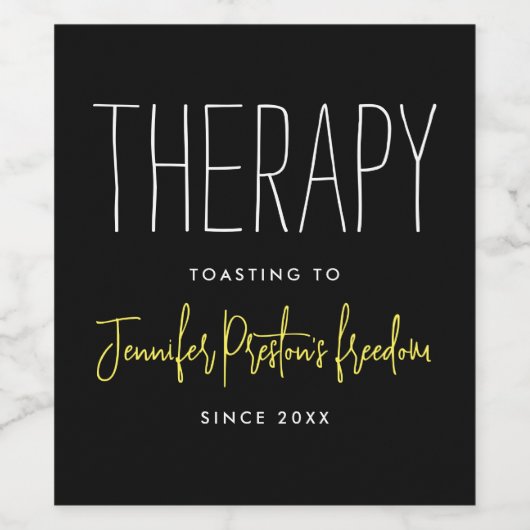 Einfache Chic Black Yellow Scheidung Break Name Weinetikett (Einzelnes Label)