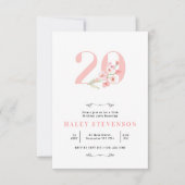 Einfache Chic Blush Pink Weiße Blüte 20. Geburtsta Einladung (Vorderseite)