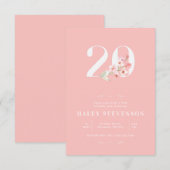 Einfache Chic Blush Pink Weiße Blüte 20. Geburtsta Einladung (Vorne/Hinten)