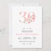 Einfache Chic Blush Pink Weiße Blüte 30. Geburtsta Einladung (Vorderseite)