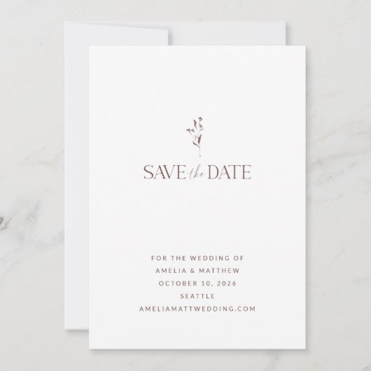 Einfache Chic Botanical Script White Mauve Wedding Save The Date (Vorderseite)