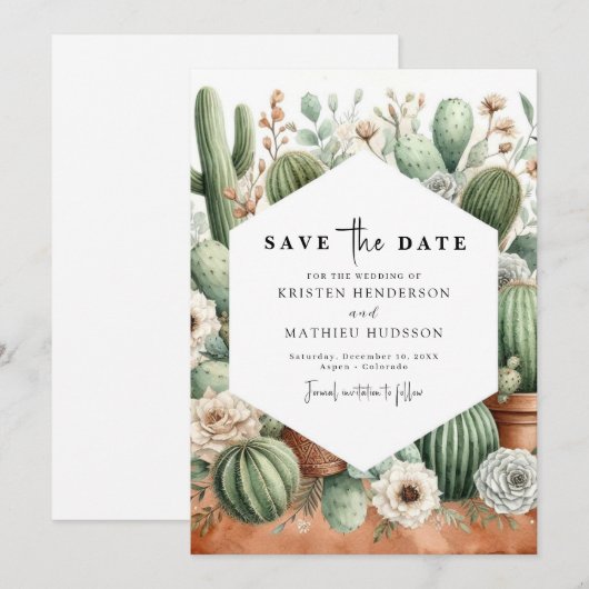 Einfache Chic Cactus Wedding Save The Date (Vorne/Hinten)