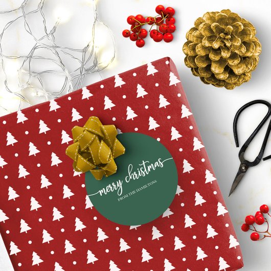 Einfache Chic Calligrafie Frohe Weihnachten Grün Runder Aufkleber