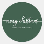 Einfache Chic Calligrafie Frohe Weihnachten Grün Runder Aufkleber (Vorderseite)