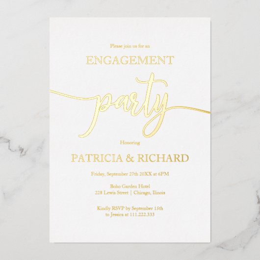 Einfache Chic Calligrafy Engagement Party Folieneinladung (Vorderseite)